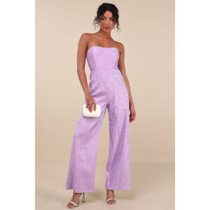 Lulus Ciela Lavender Textured Strapless Wide-leg Jumpsuit Purple - Size L